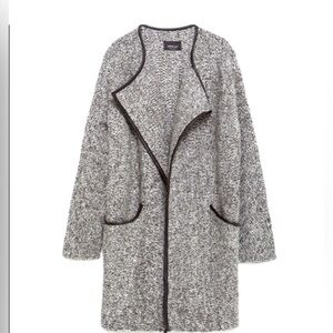Zara Coat Cardigan with Faux Leather Piping